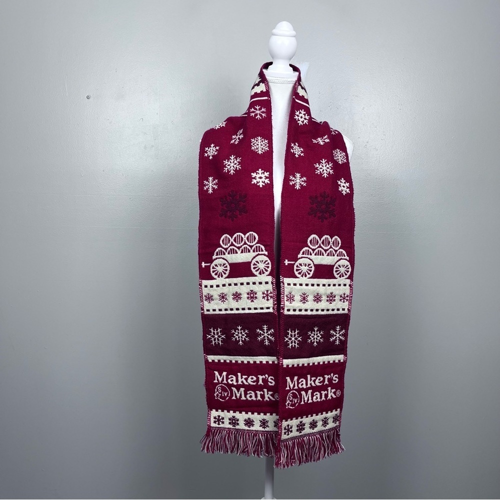 MAKER'S MARK Bourbon Scarf One Size 68” Adult Fringed Knit Winter Red Christmas